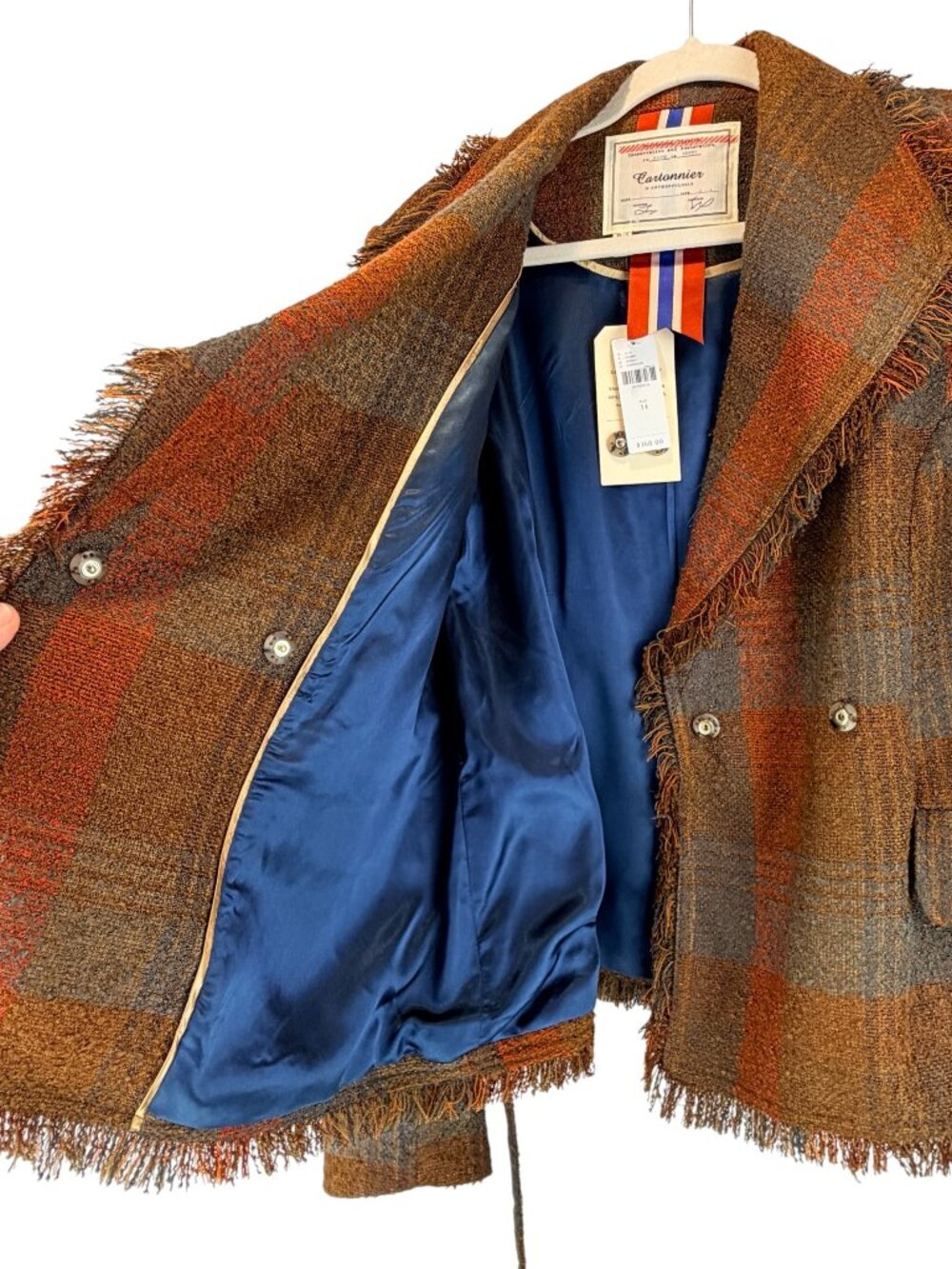 NEW Anthropologie Cartonnier Sophie Plaid Fringe Belted Blazer Pockets Sz 14 NWT - Picture 11 of 15
